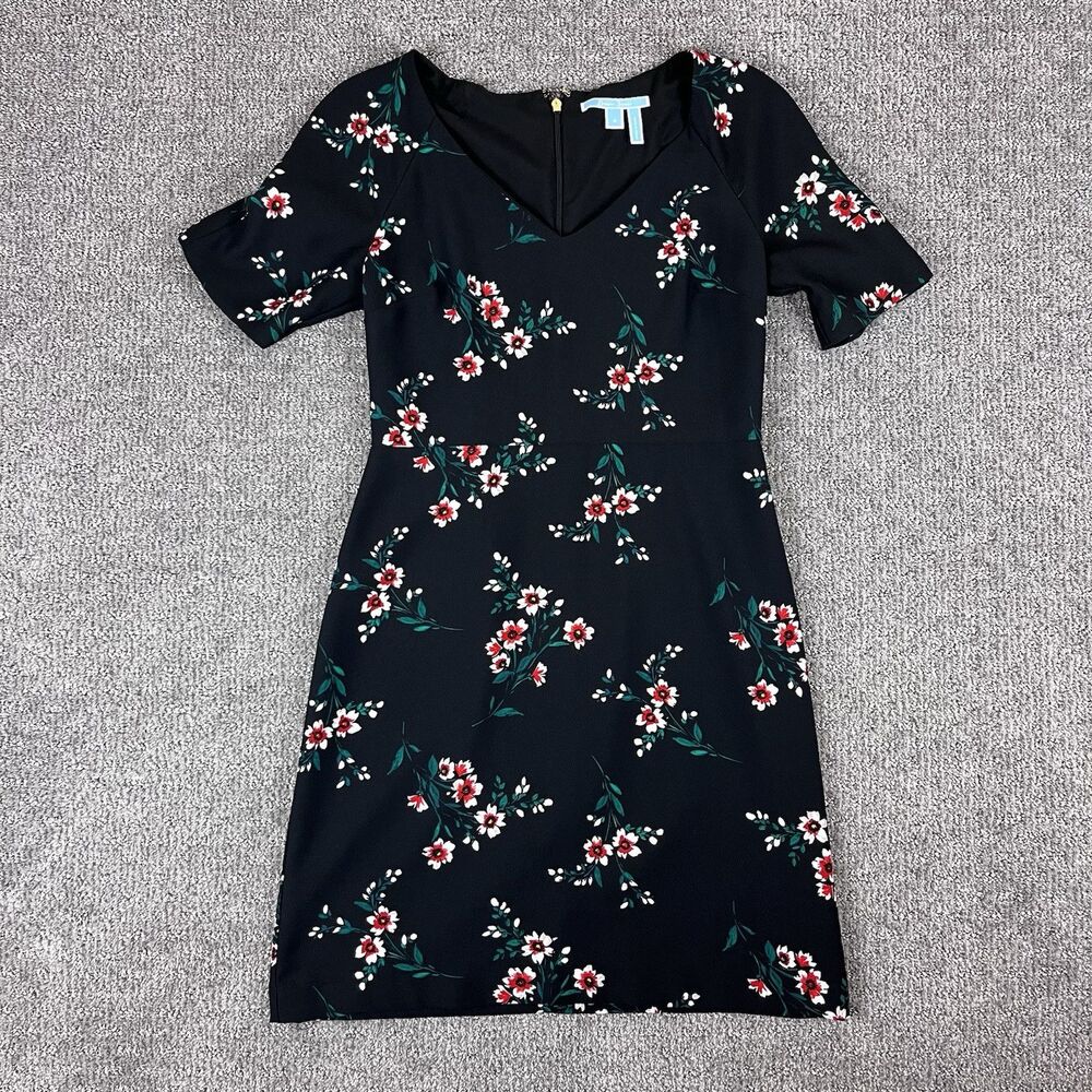 Draper James Dress Womens Four Mini Floral Sheath V Neck Office Business Black